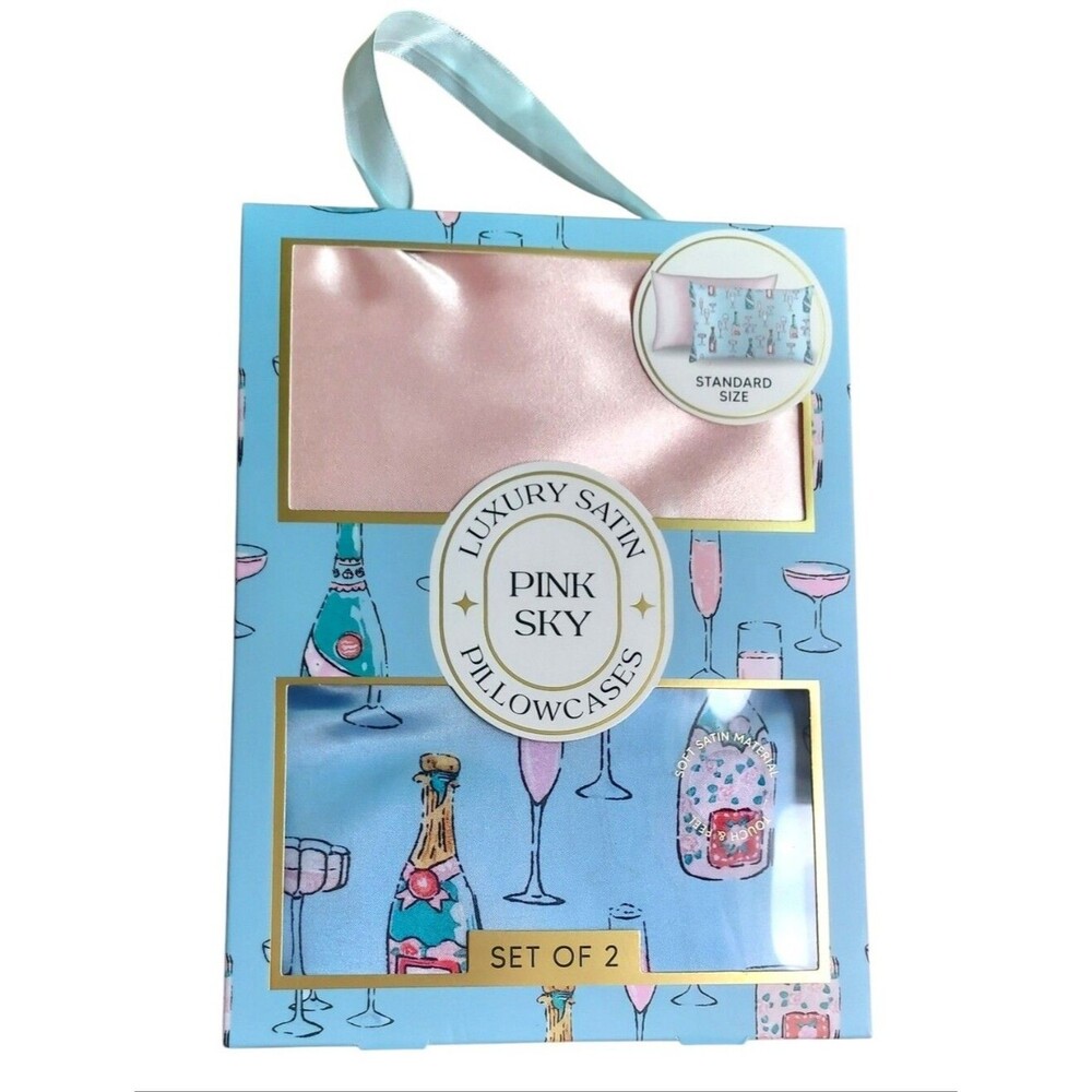 Pink Sky Luxury Satin Pillowcases - Pink & Light Blue Champagne (Set of 2) NWT